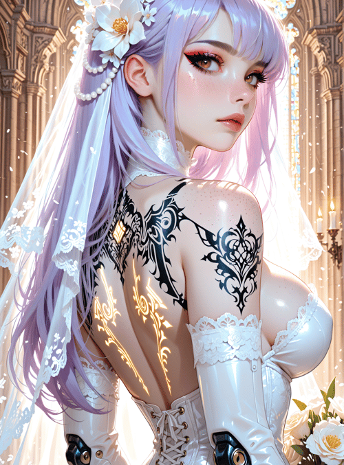 bride, goddess, angel, fashion, chapel, veil, tattoo, flower, gown, gloves