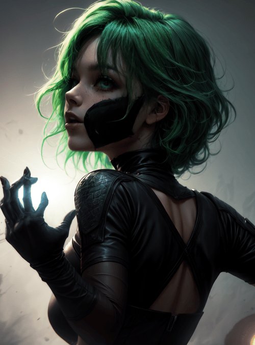 cyberpunk, woman, gloves, lightsaber, neon