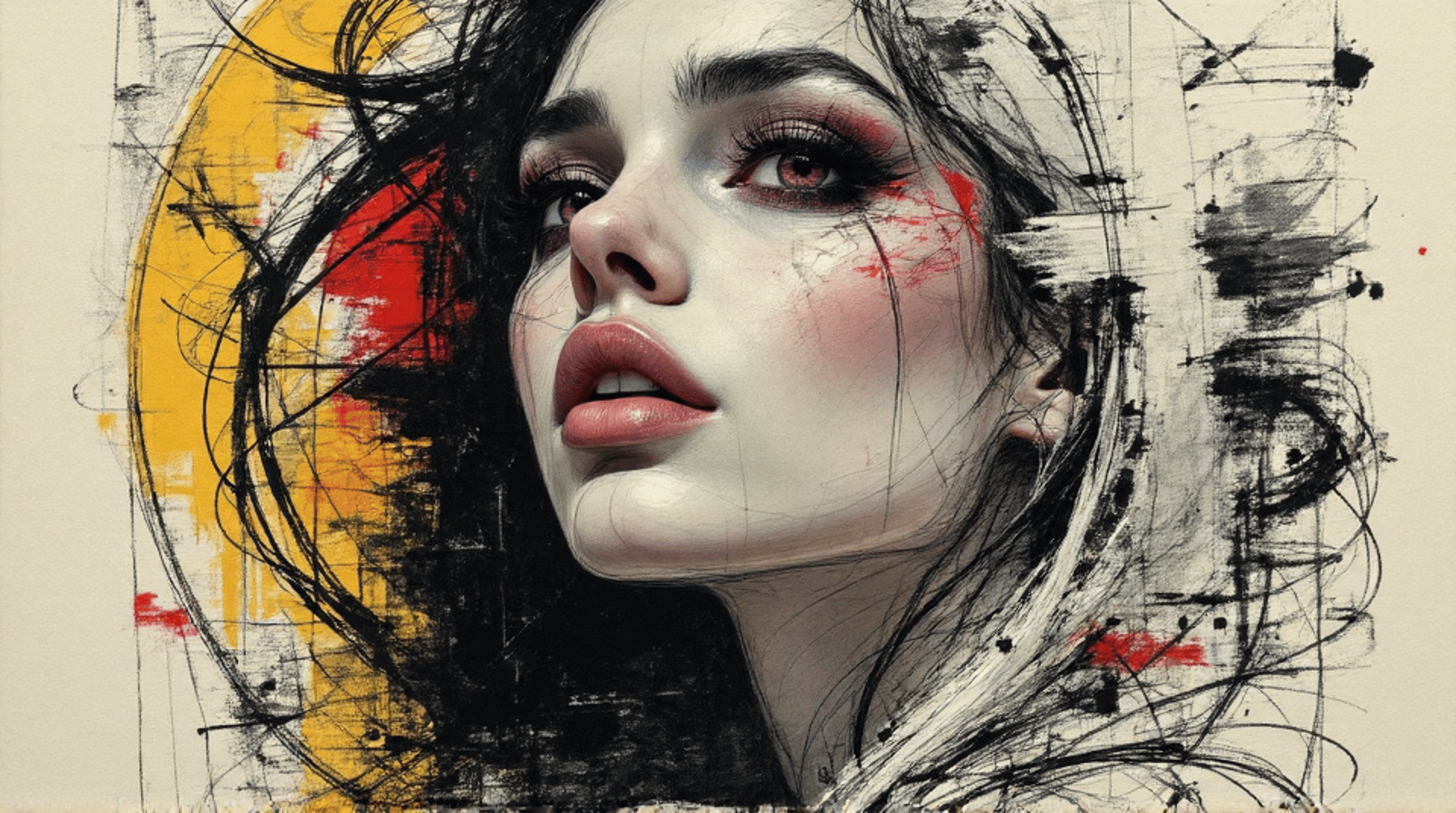 AI generated wallpaper featuring woman, hair, face, eyes, cheeks, nose, lips