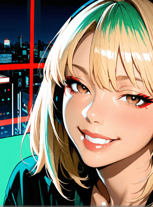 girl, headphones, cityscape, window