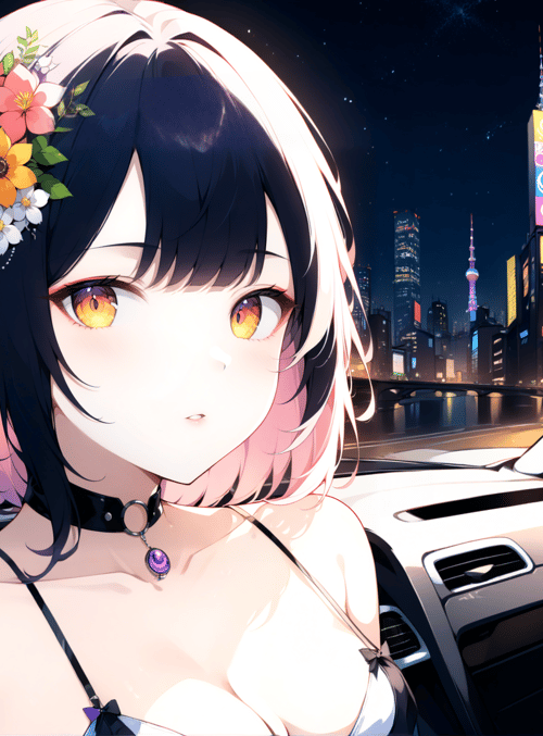 girl, car, city