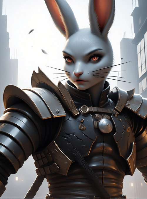 rabbit, samurai, armor, urban, city
