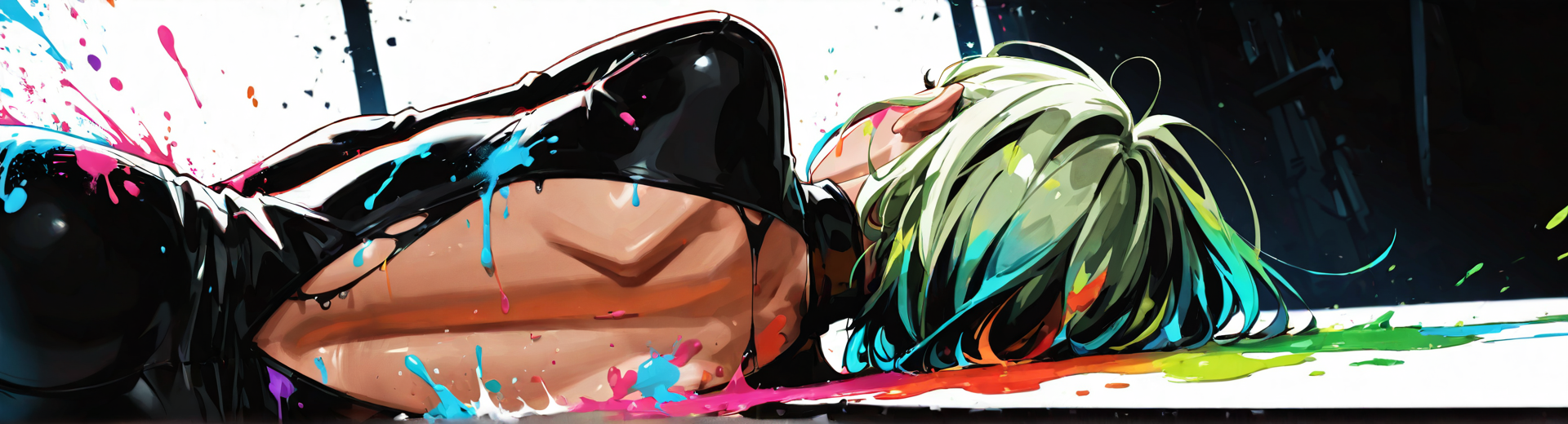 AI generated wallpaper featuring person, hair, body, paint, shoes