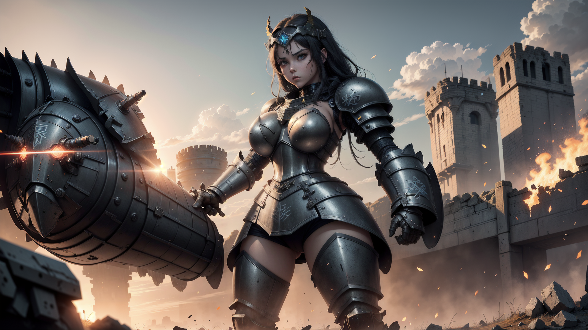 AI generated wallpaper featuring warrior, mechanical, castle