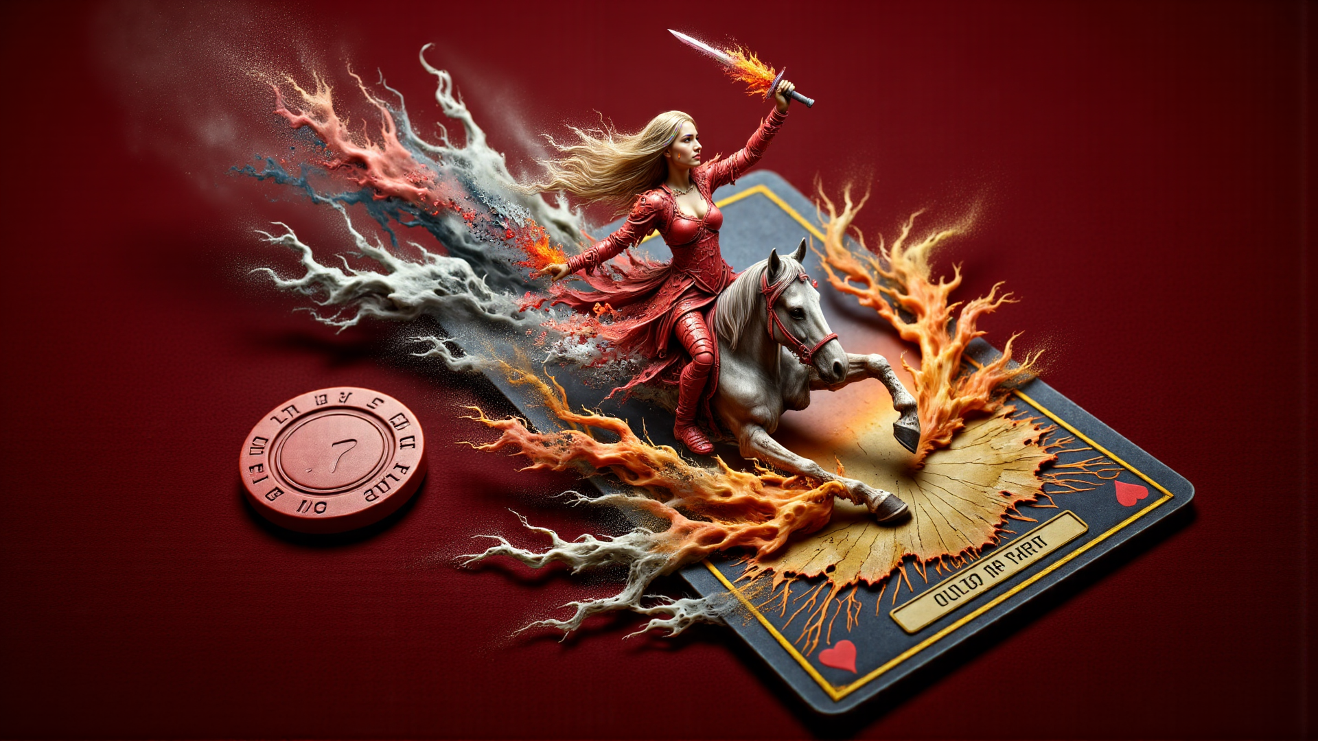 AI generated wallpaper featuring warrior, horse, tarot card