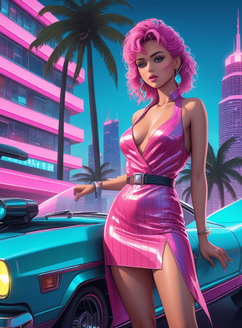 woman, car, city