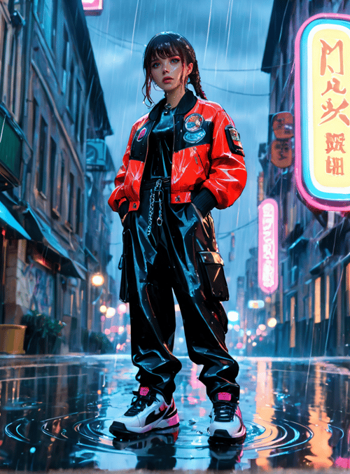 person, street, neon