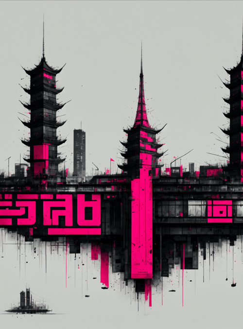 pagoda, cityscape, building, flying structure, tower, monument, skyline, urban, futurism, architecture