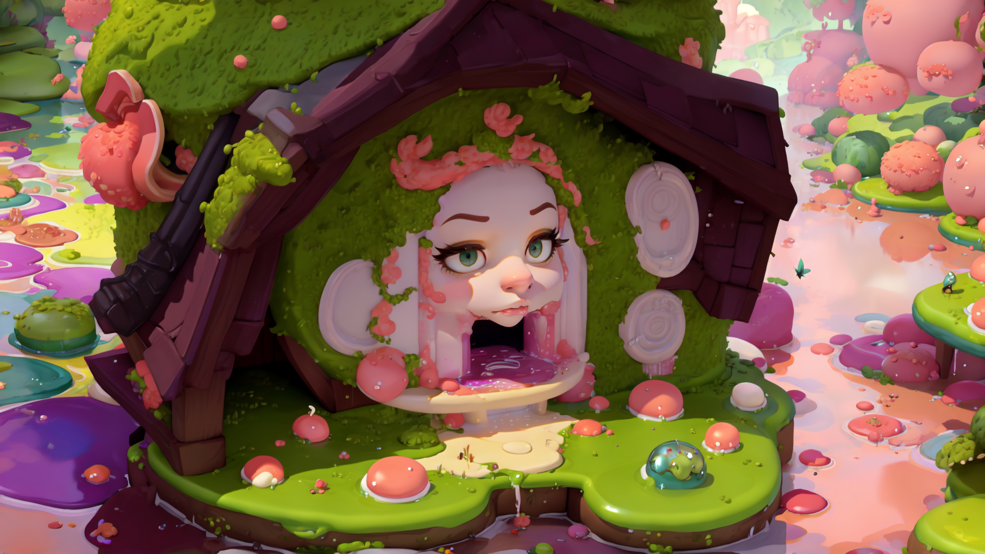 AI generated wallpaper featuring house, goblin, nature
