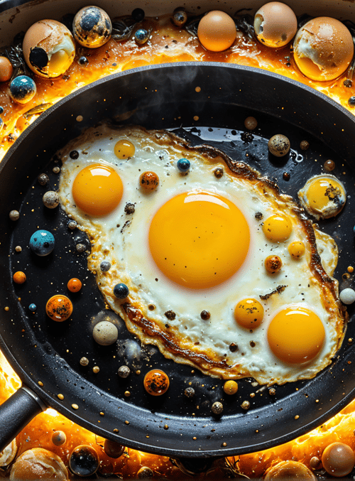 egg, pan, universe