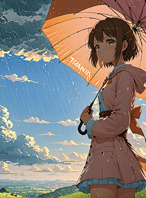 girl, umbrella, rain
