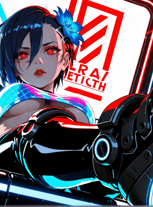 cyborg, anime girl, neon, mechanical arm