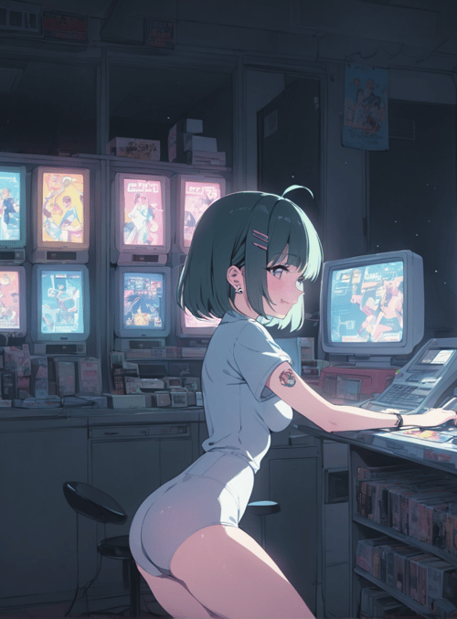 girl, arcade, tv