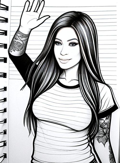woman, tattoo, hand, sketch, notebook