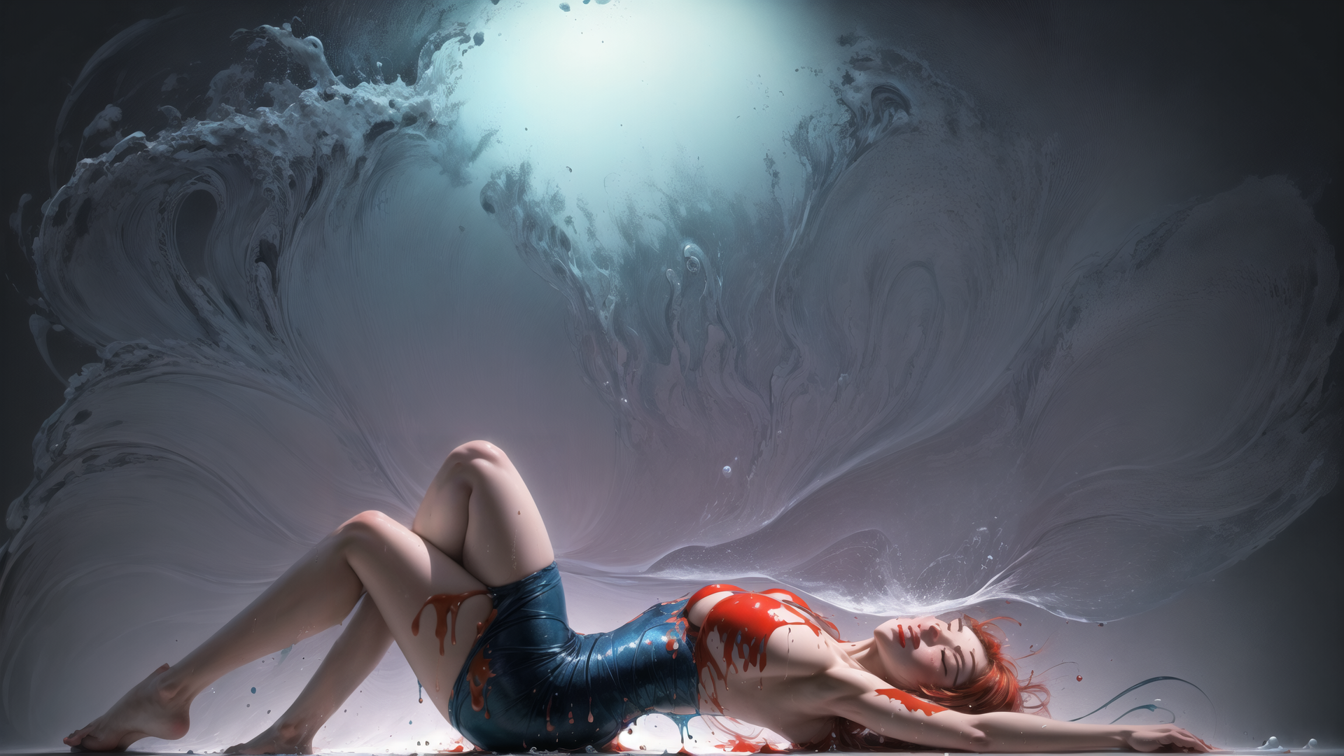 AI generated wallpaper featuring woman, liquid, art