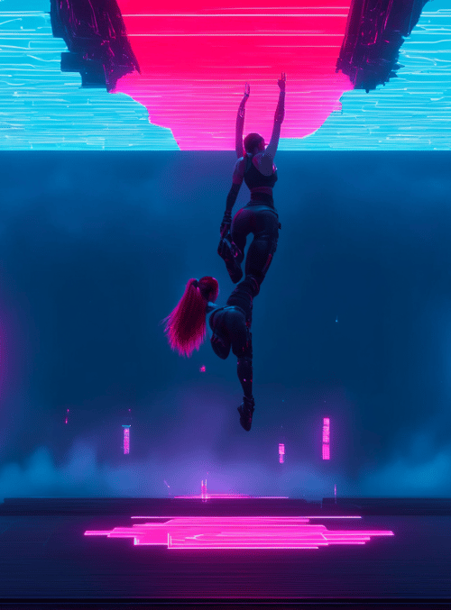 woman, neon, city