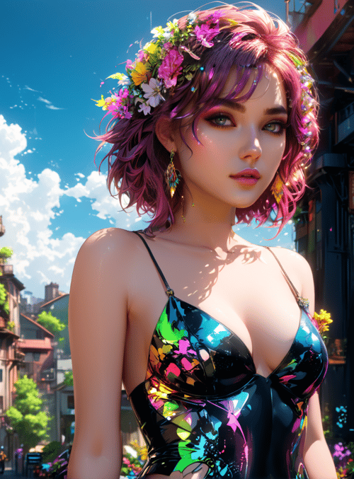 woman, flowers, street