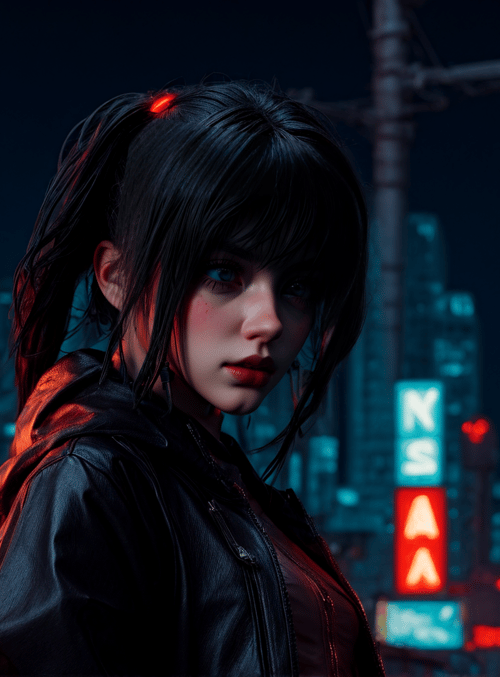 girl, neon, city