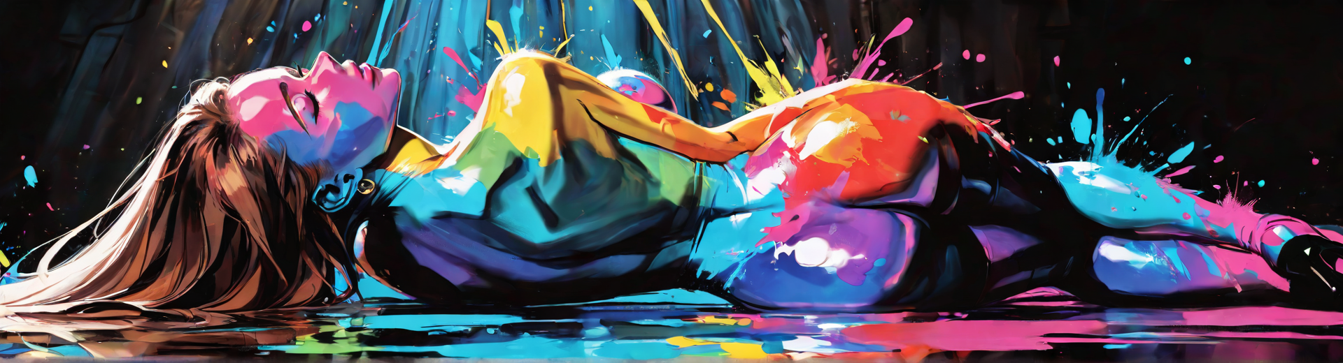 AI generated wallpaper featuring woman, paint, splash