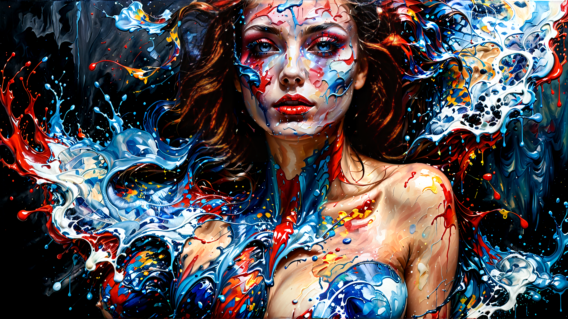 AI generated wallpaper featuring woman, paint, splatter
