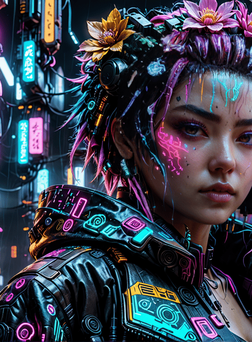 cyberpunk, woman, neon