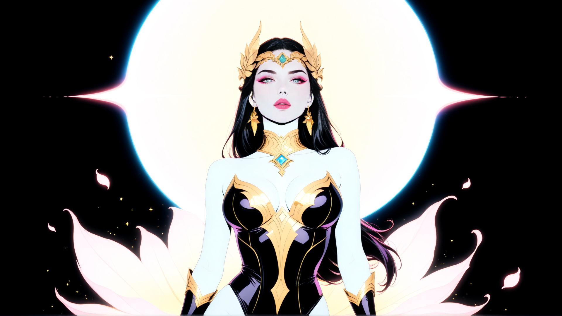 AI generated wallpaper featuring goddess, moon, wings