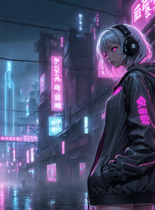 girl, neon, city