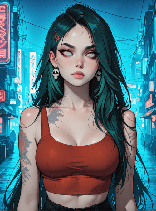 woman, neon sign, tattoo, street, store