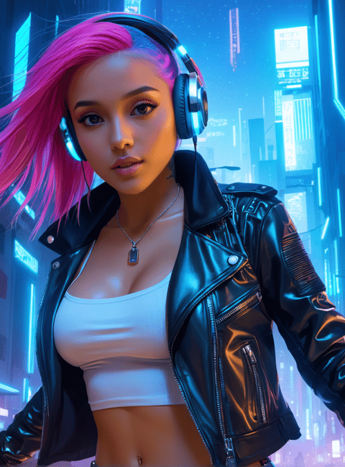 woman, neon, cyberpunk