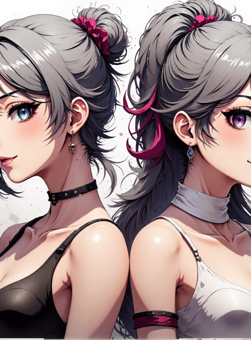 woman, sword, hair, choker, earring