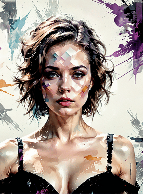 woman, painting, art, splatter, glimmer