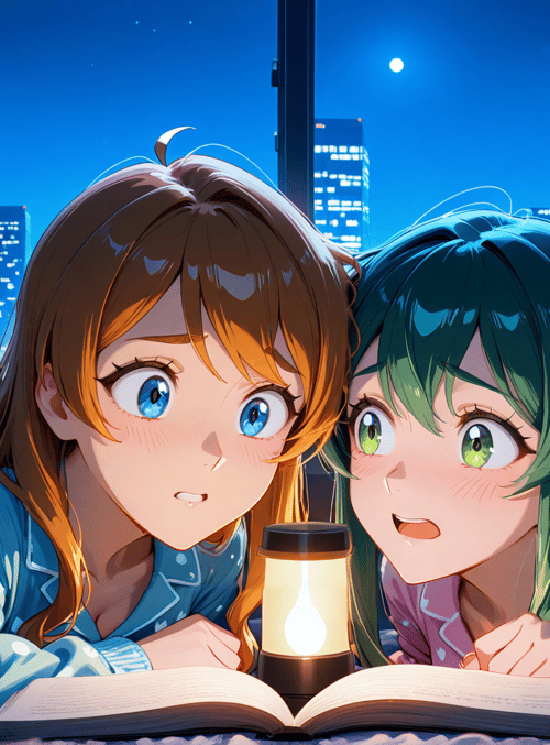 girls, bedroom, city