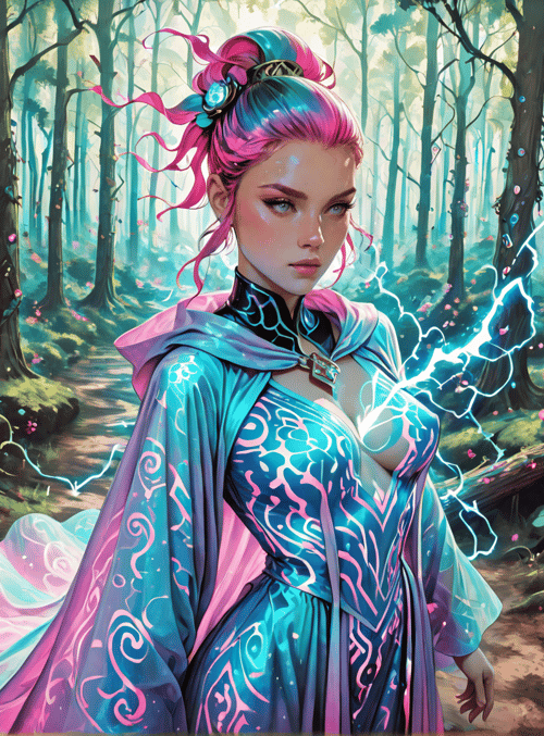 woman, forest, trees, magic, dress, lightning, fairy, nature, enchanted, luminous