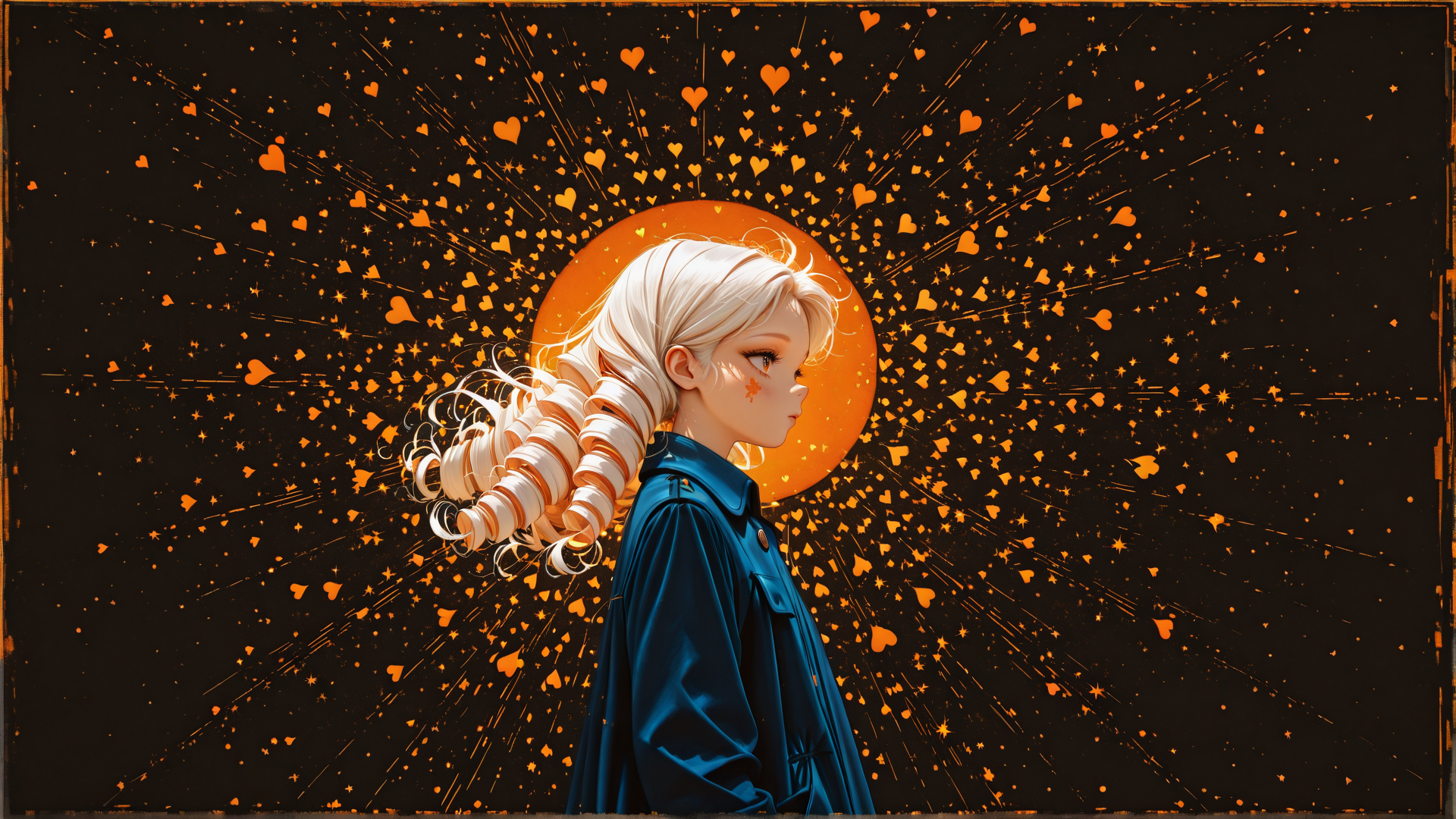 AI generated wallpaper featuring girl, hearts, sun