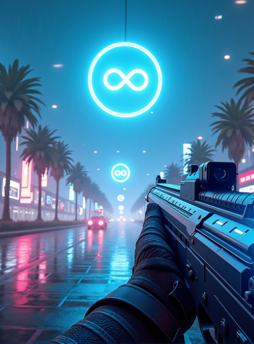 gun, city, palm tree