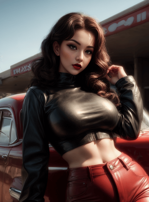 woman, car, gas station