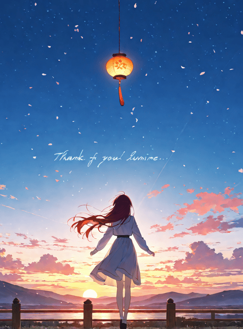 girl, cherry blossoms, lantern