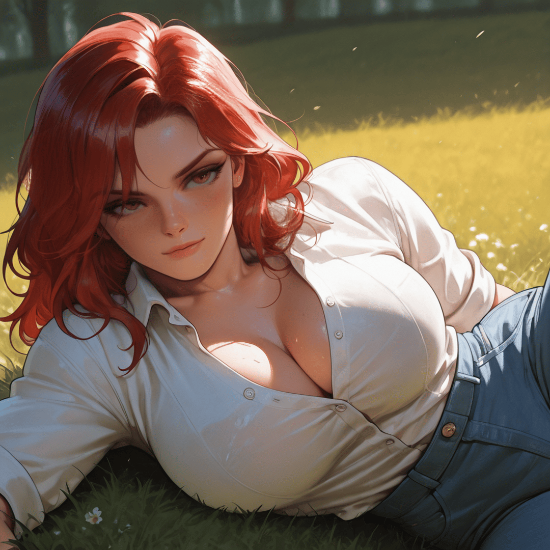 AI generated wallpaper featuring woman, grass, field
