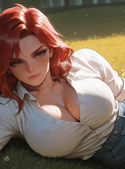 woman, grass, field