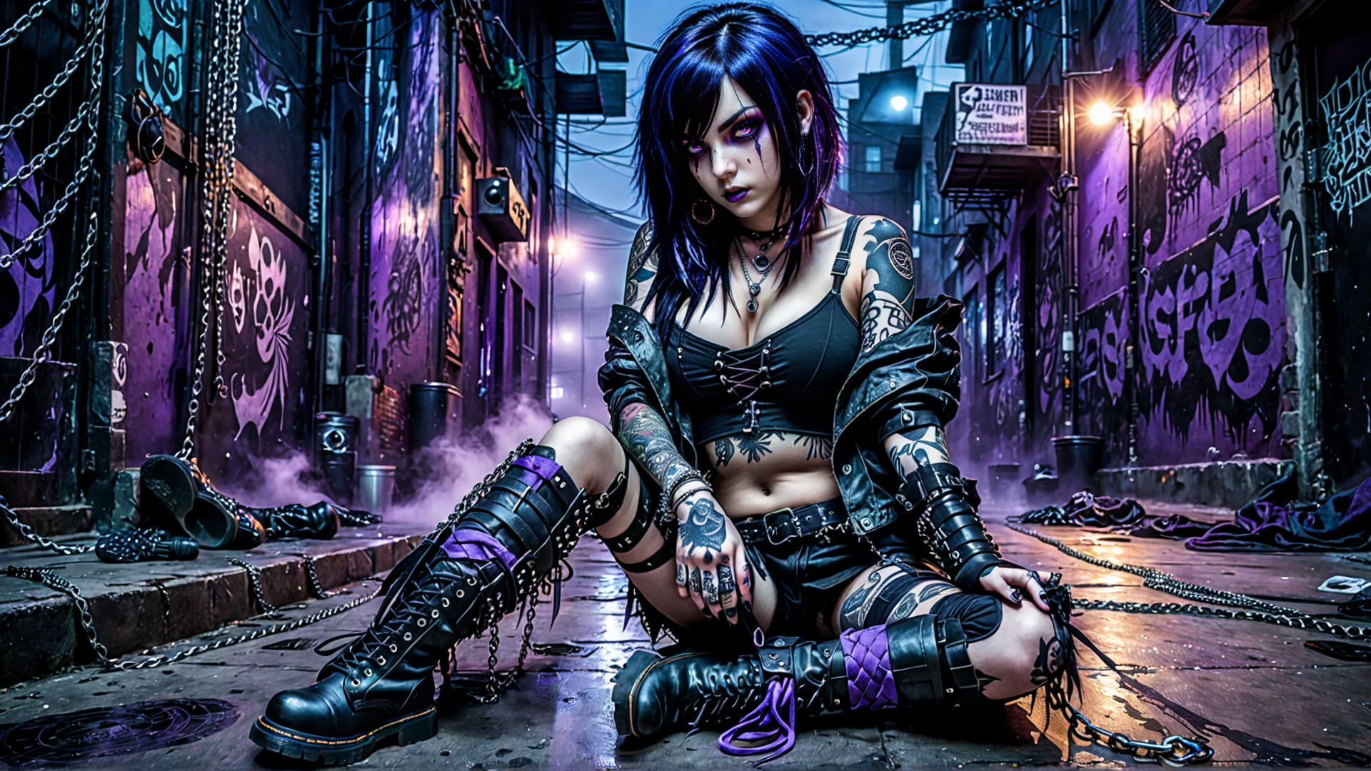 AI generated wallpaper featuring woman, punk, gamer