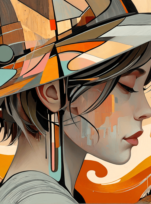 woman, hat, leaves, drips, trees, mountains