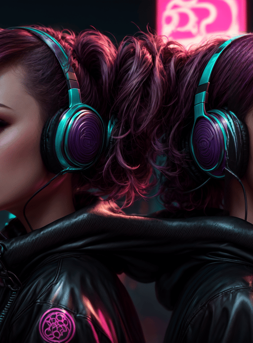 girl, headphones, city