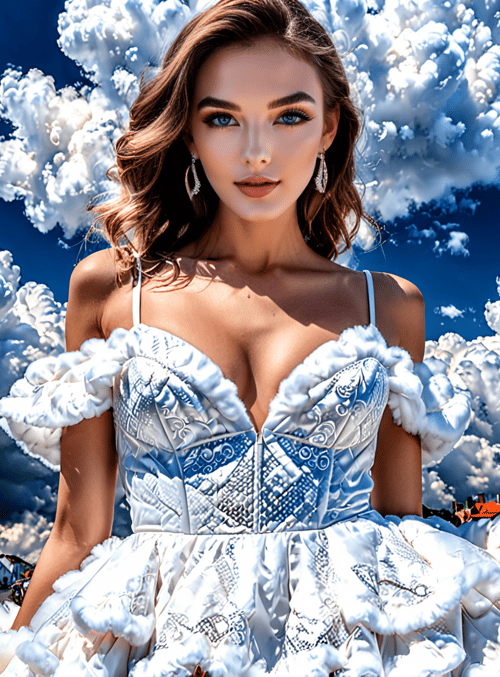 woman, dress, clouds