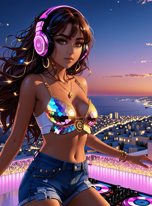 dj, woman, city
