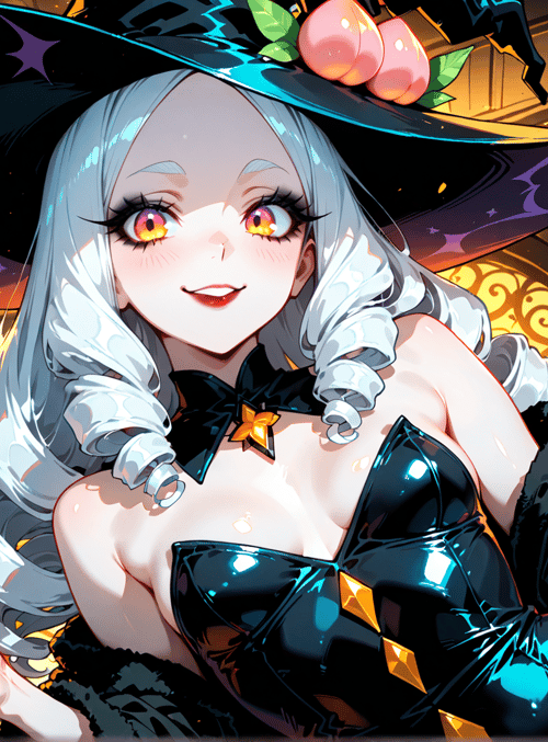 witch, hearts, bottle, hat, hair, dress, lantern, peach, bottle, diamond
