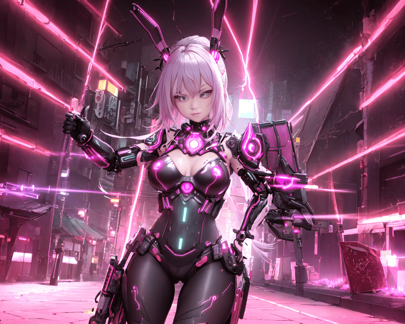 AI generated wallpaper featuring cyborg, anime, neon