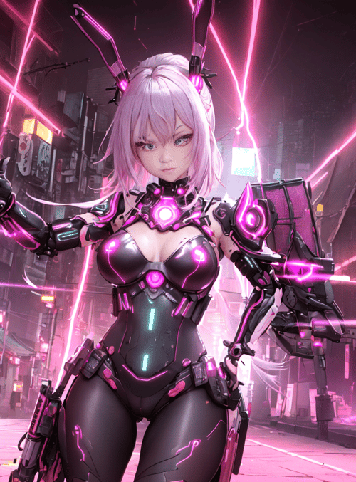 cyborg, anime, neon