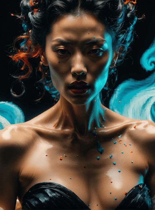 woman, smoke, dots, paint, hair