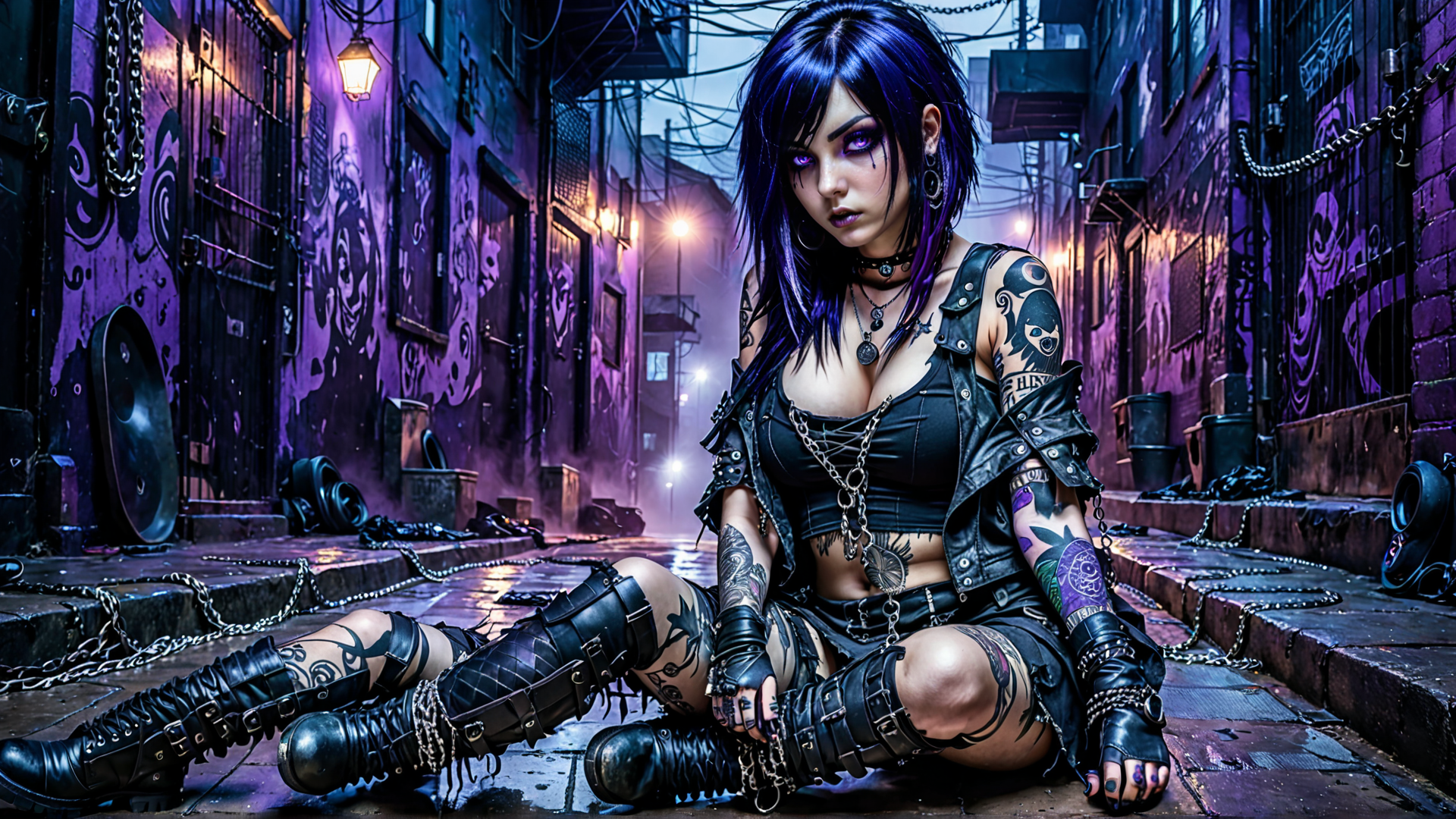 AI generated wallpaper featuring woman, tattoo, gamer
