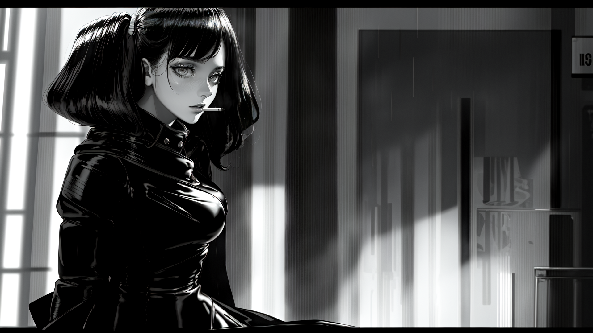 AI generated wallpaper featuring woman, cigarette, dress